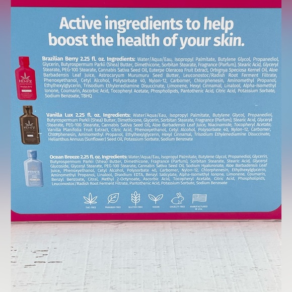 Hempz Beauty Boosters Berry, Vanilla & Ocean Travel Size Body Lotion 3-Pack Set - Picture 5 of 11